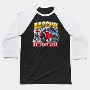 Cartoon Fire Truck Baseball T-Shirt